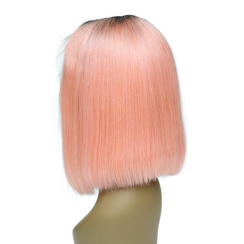 Wholesale #1B/Pink Human Hair Lace Front Straight Bob Wigs