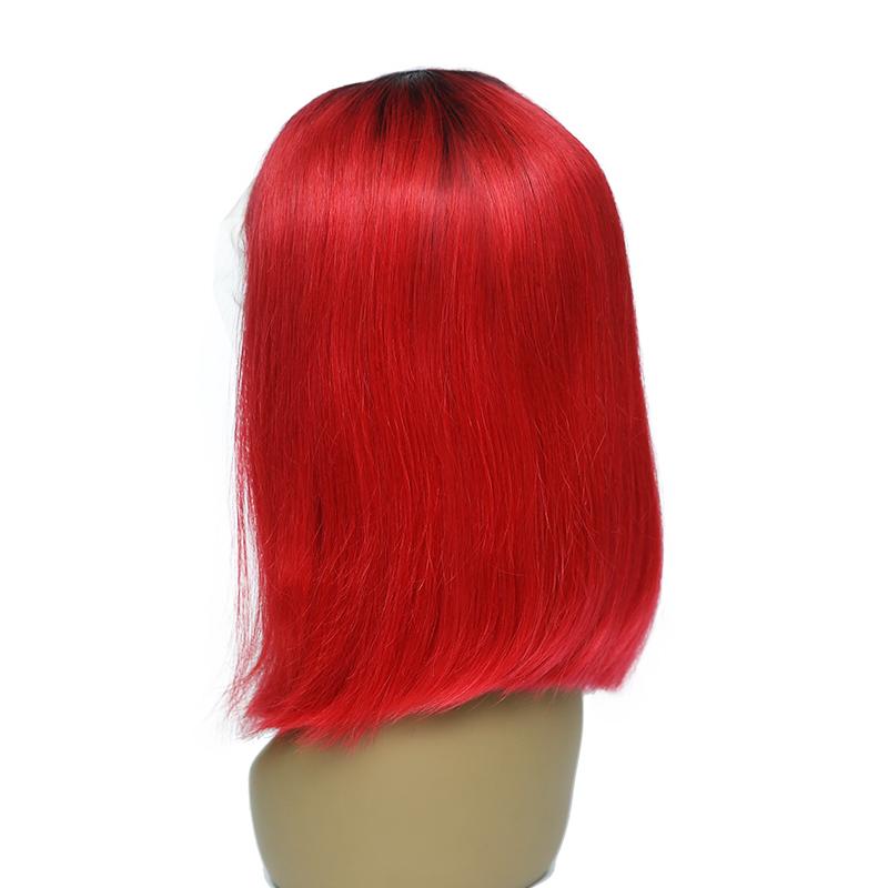 #1B/red Human Hair Lace Front Straight Bob Wigs