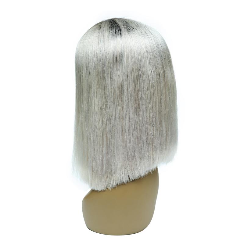 Wholesale 1B/grey Human Hair Lace Front Straight Bob Wigs