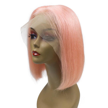 Pink Human Hair Lace Front Straight Bob Wigs