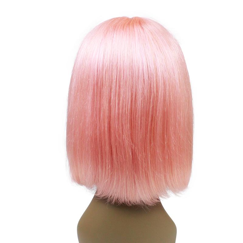 Pink Human Hair Lace Front Straight Bob Wigs