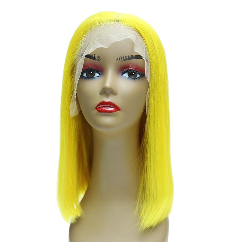 Yellow Human Hair Lace Front Straight Bob Wigs