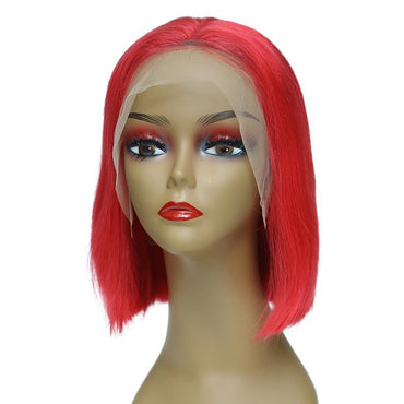 Red Human Hair Lace Front Straight Bob Wigs