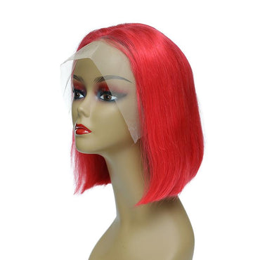 Red Human Hair Lace Front Straight Bob Wigs