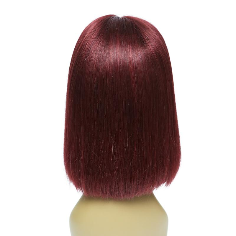 wine red Human Hair Lace Front Straight Bob Wigs