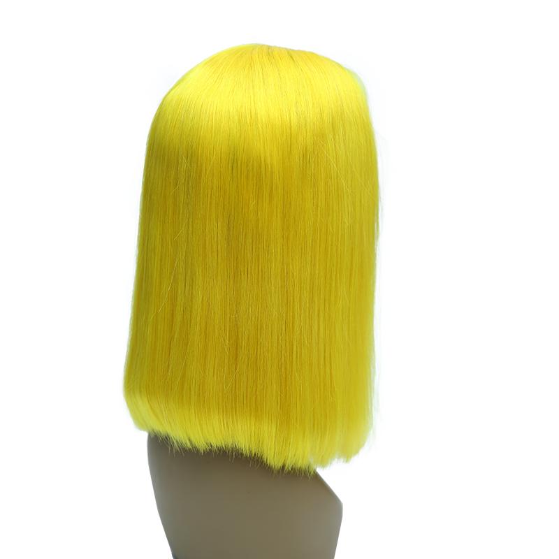 Yellow Human Hair Lace Front Straight Bob Wigs