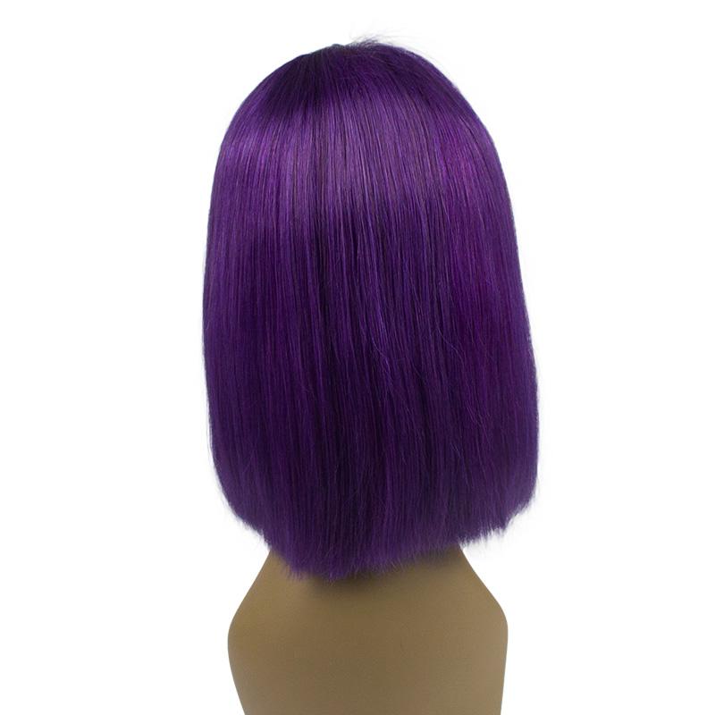 Purple Human Hair Lace Front Straight Bob Wigs