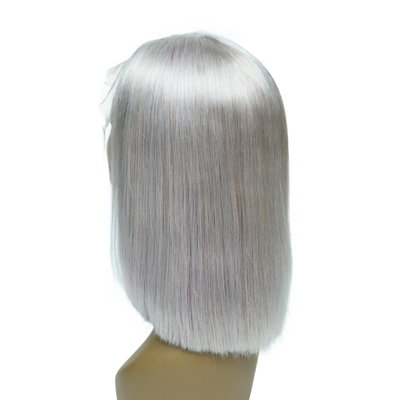 grey Human Hair Lace Front Straight Bob Wigs