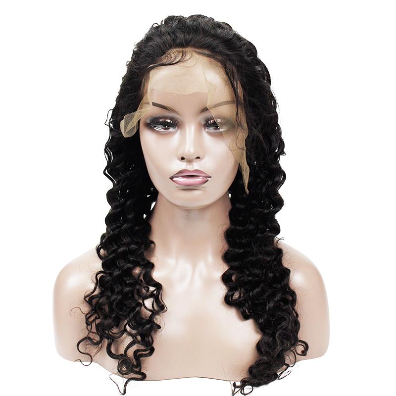 Wholesale Deep Wave Human Hair Lace Wig Naturlal Black #1B