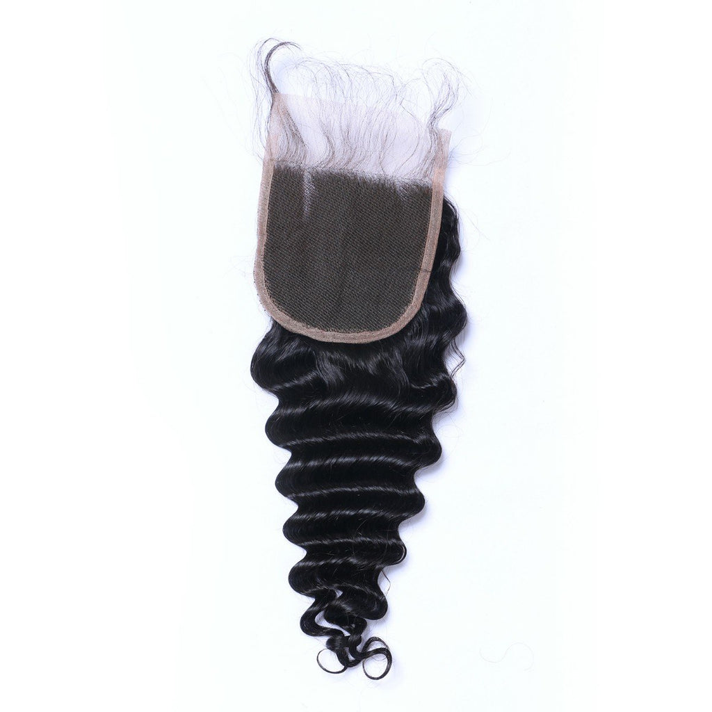 Wholesale Deep Wave Closure Human Hair Natural Black #1B