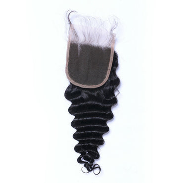 Wholesale Deep Wave Closure Human Hair Natural Black #1B