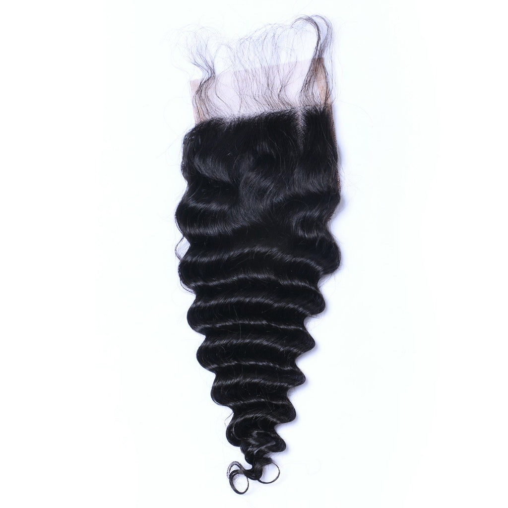 Wholesale Deep Wave Closure Human Hair Natural Black #1B