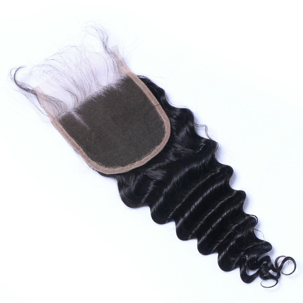 Wholesale Deep Wave Closure Human Hair Natural Black #1B