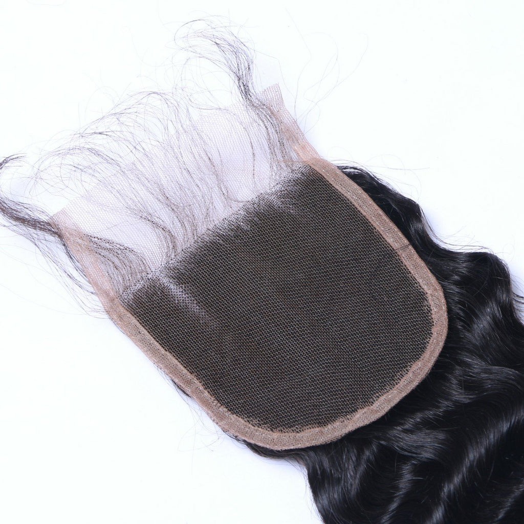 Wholesale Deep Wave Closure Human Hair Natural Black #1B
